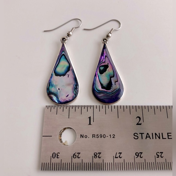 🎉Vintage Alpaca Silver Abalone Tear Drop Dangle Earrings - Picture 4 of 5